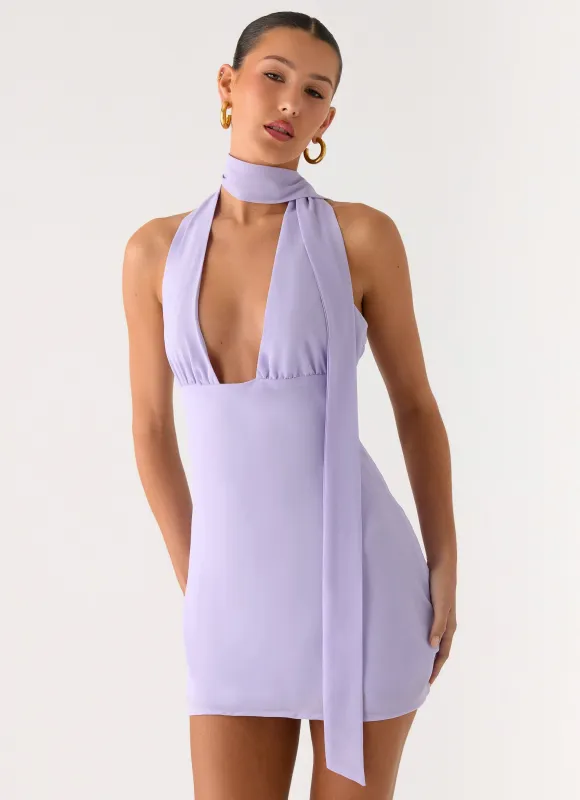 Melisande Scarf Neck Mini Dress - Lavender sold by Peppermayo