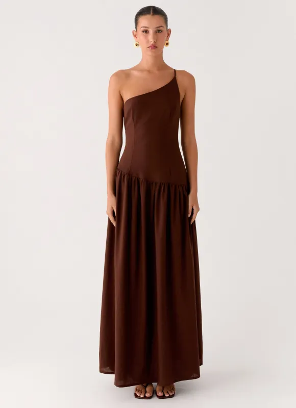 Thinking About You Linen Maxi Dress - Brown sold by Peppermayo