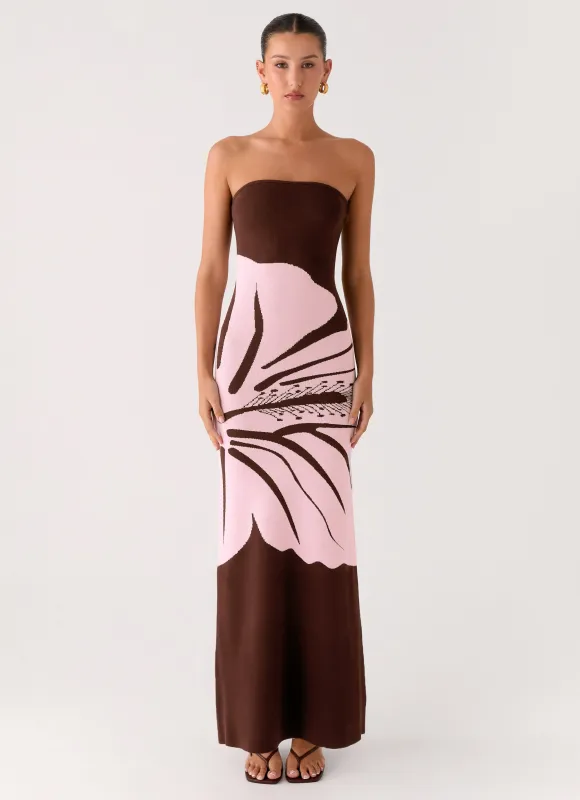 Jala Strapless Knit Maxi Dress - Espresso Meadow sold by Peppermayo
