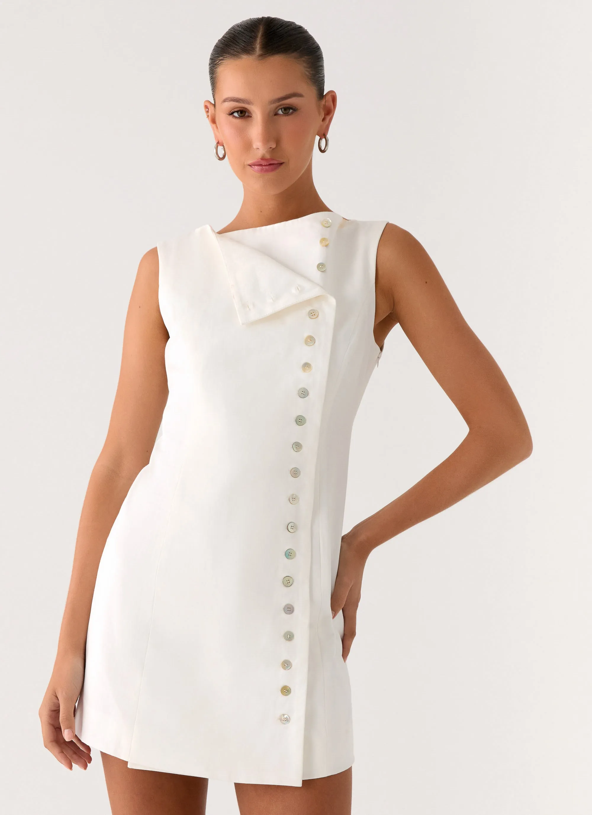 Golden Touch Cotton Mini Dress - White sold by Peppermayo