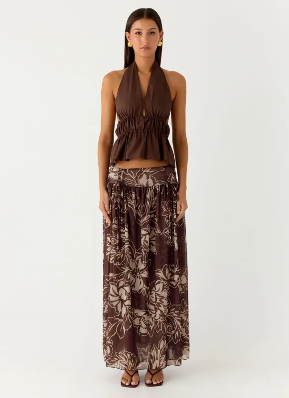 Hot Like Me Maxi Skirt - Espresso Meadow sold by Peppermayo