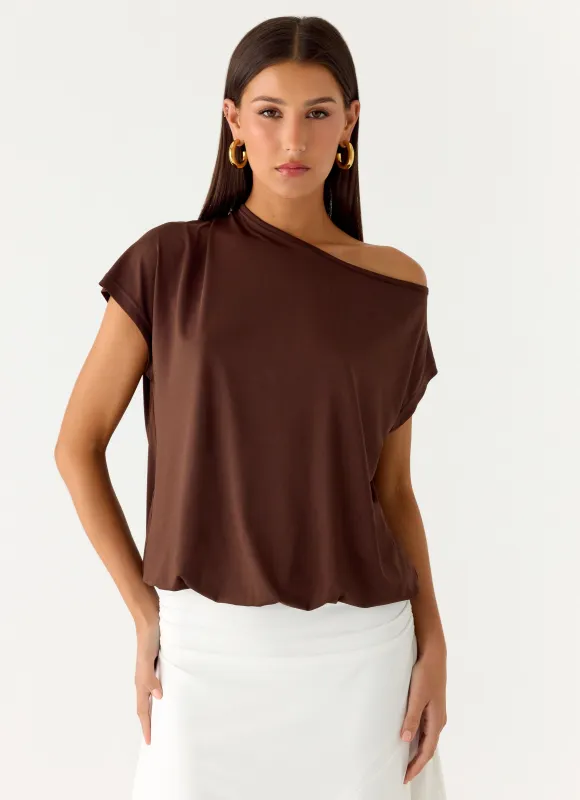 Raeni Off Shoulder Top - Chocolate sold by Peppermayo