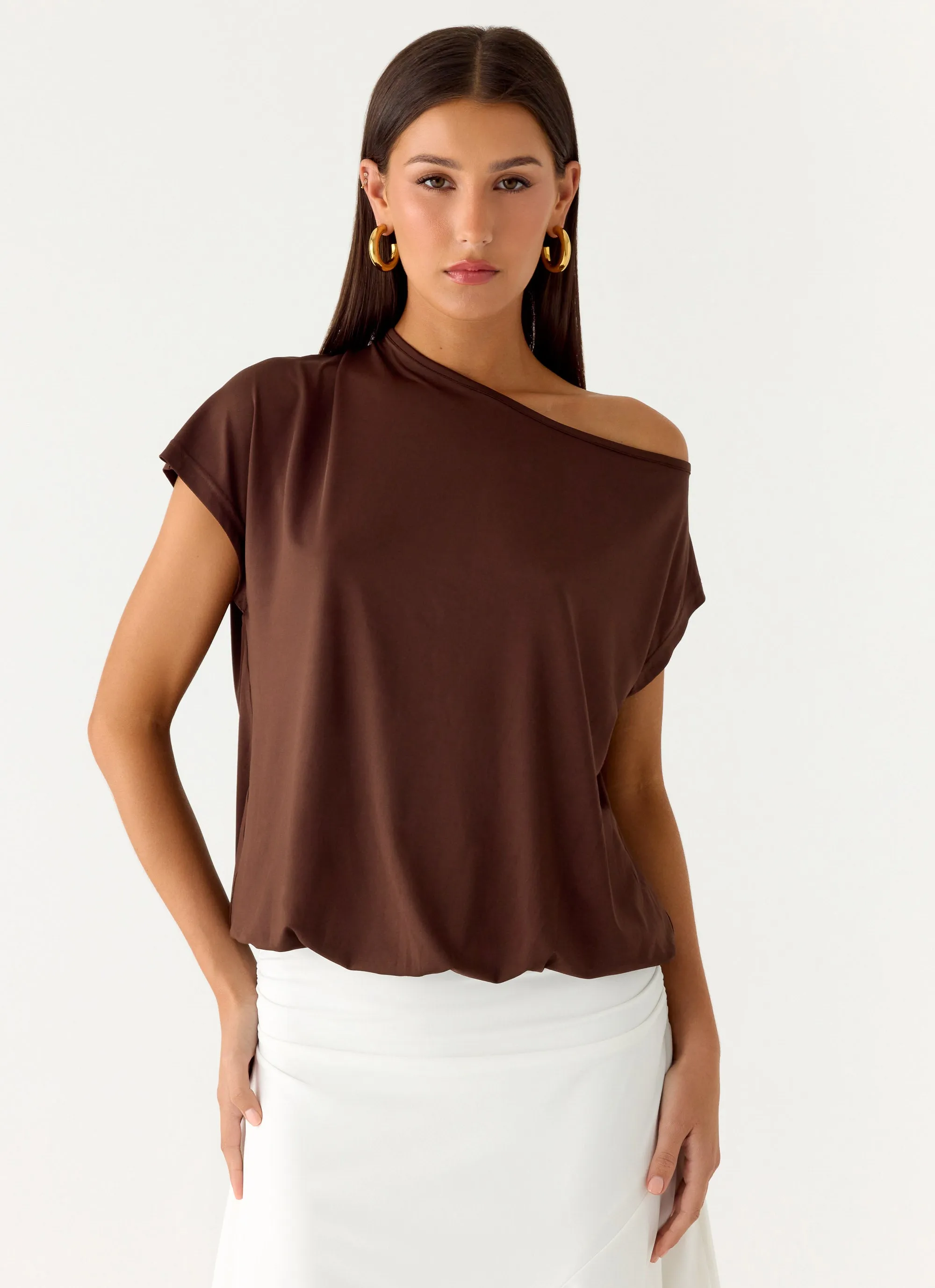 Raeni Off Shoulder Top - Chocolate sold by Peppermayo