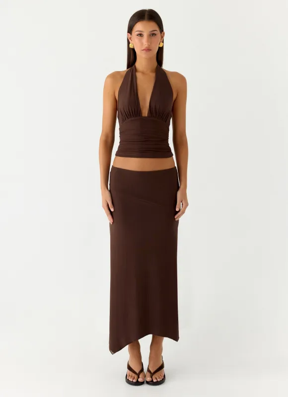 Kerrie Hanky Midi Skirt - Chocolate sold by Peppermayo
