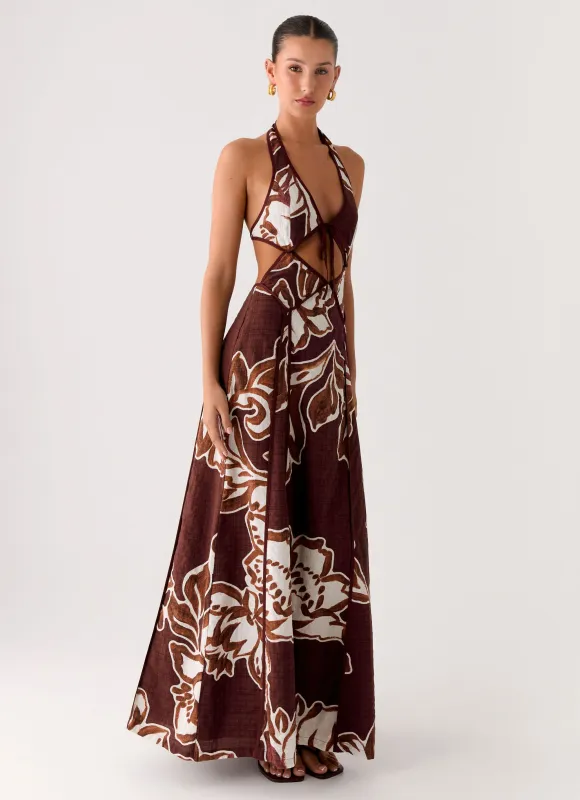 Sonnet Maxi Dress - Espresso Meadow sold by Peppermayo