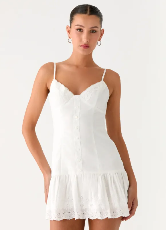 Sync Love Broderie Mini Dress - White sold by Peppermayo