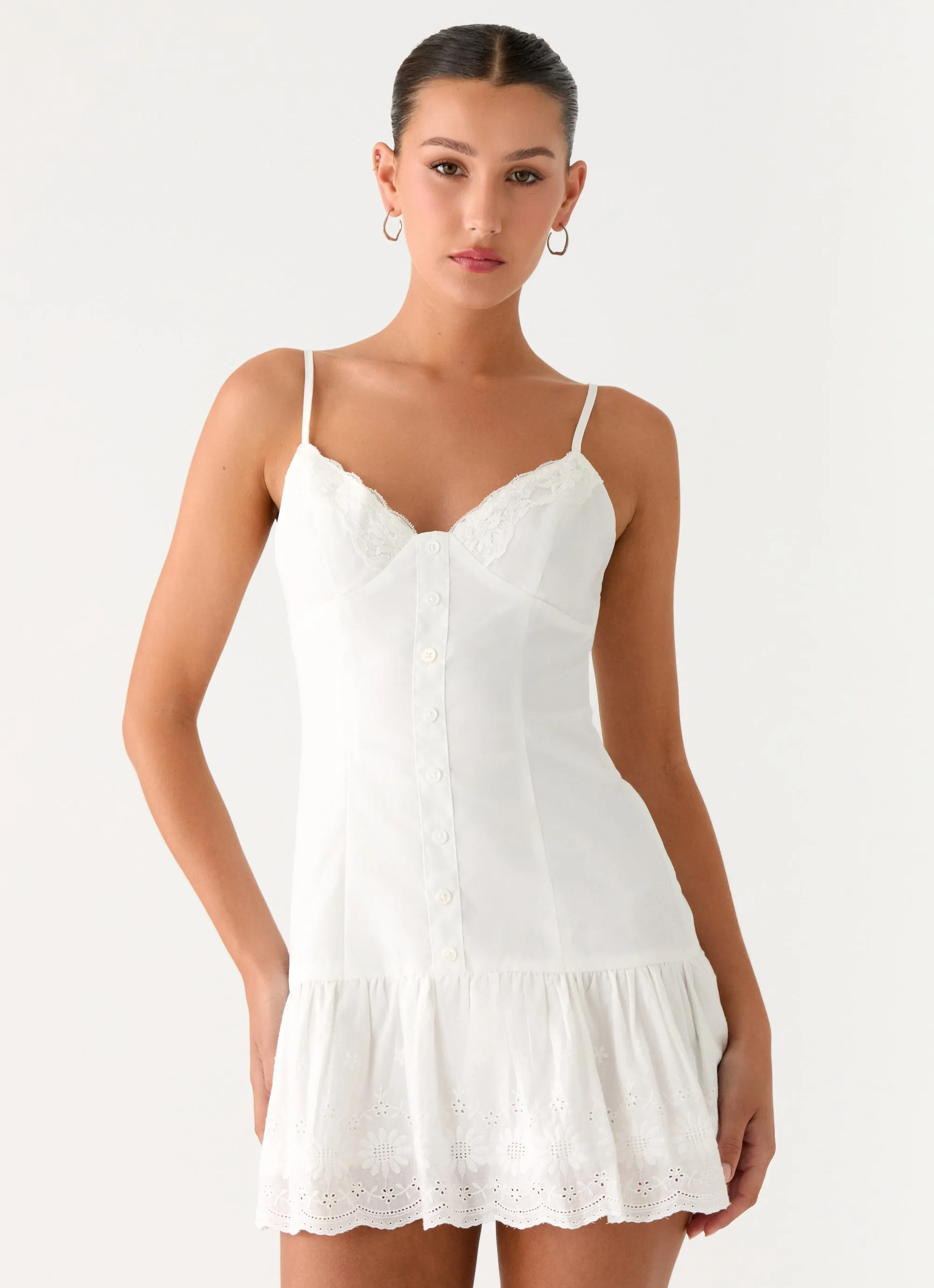 Sync Love Broderie Mini Dress - White sold by Peppermayo