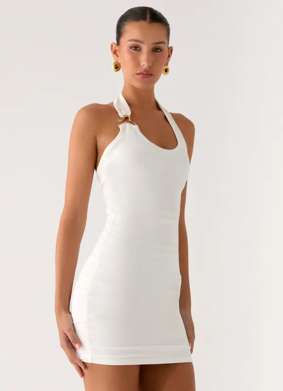 Gloves Up Halter Mini Dress - White made by Peppermayo