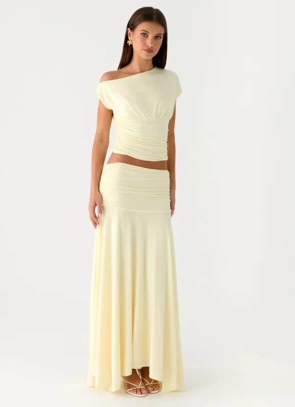 Liana Ruched Maxi Skirt - Yellow sold by Peppermayo