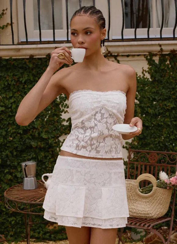 Moroder Low Rise Lace Mini Skirt - Cream sold by Peppermayo