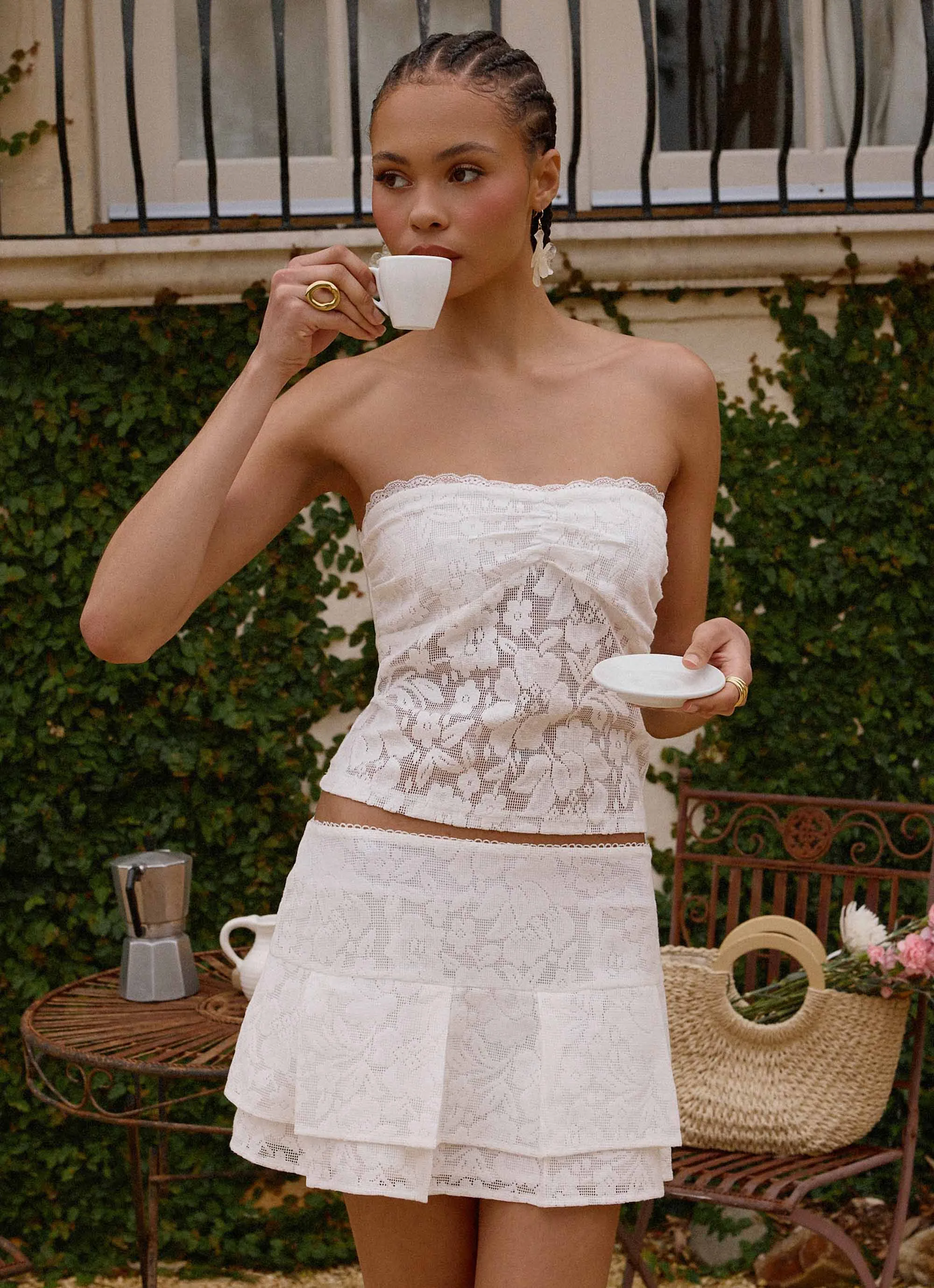 Moroder Low Rise Lace Mini Skirt - Cream sold by Peppermayo