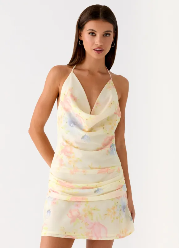 Cyna Cowl Mini Dress - Spring Meadow sold by Peppermayo