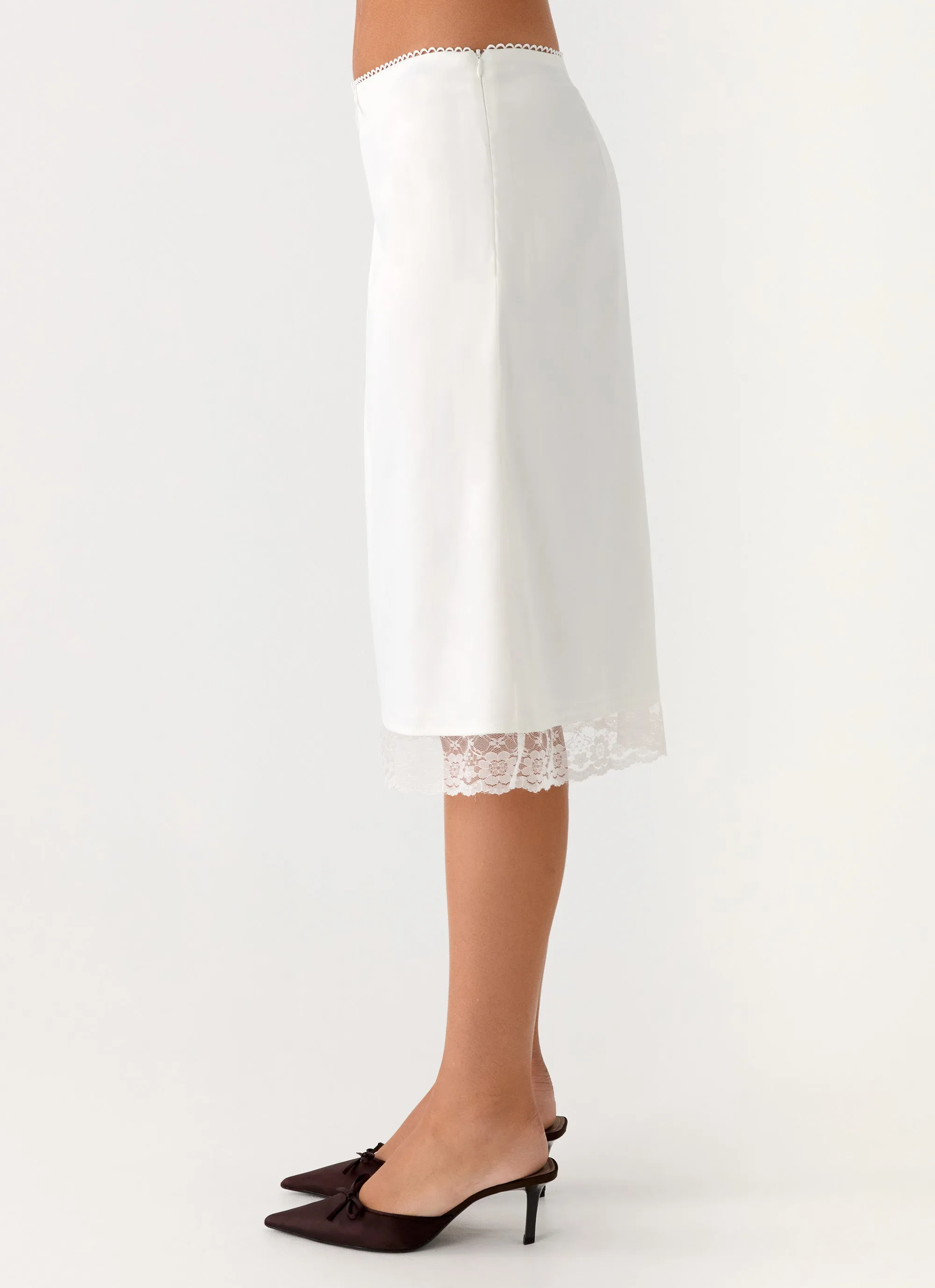 Rina Low Rise Satin Midi Skirt - White sold by Peppermayo product image thumbnail 4
