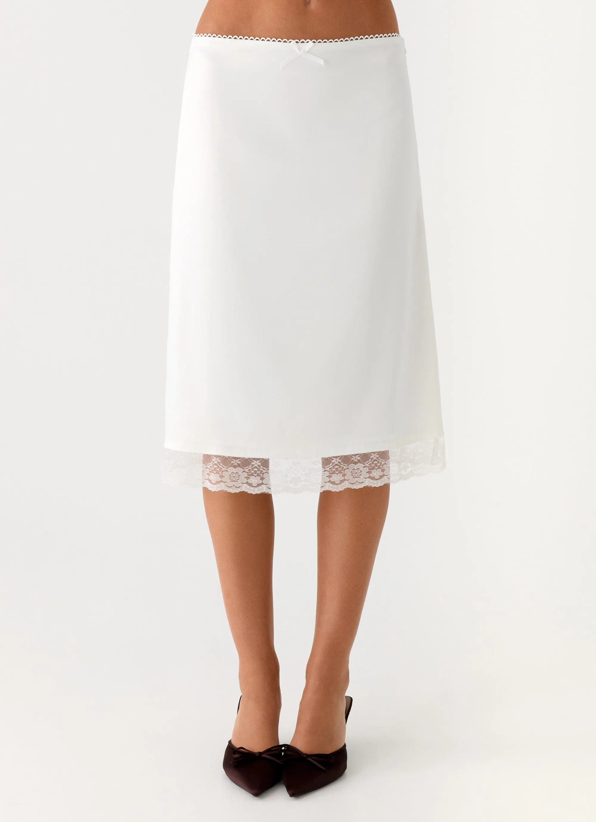 Rina Low Rise Satin Midi Skirt - White sold by Peppermayo product image thumbnail 3
