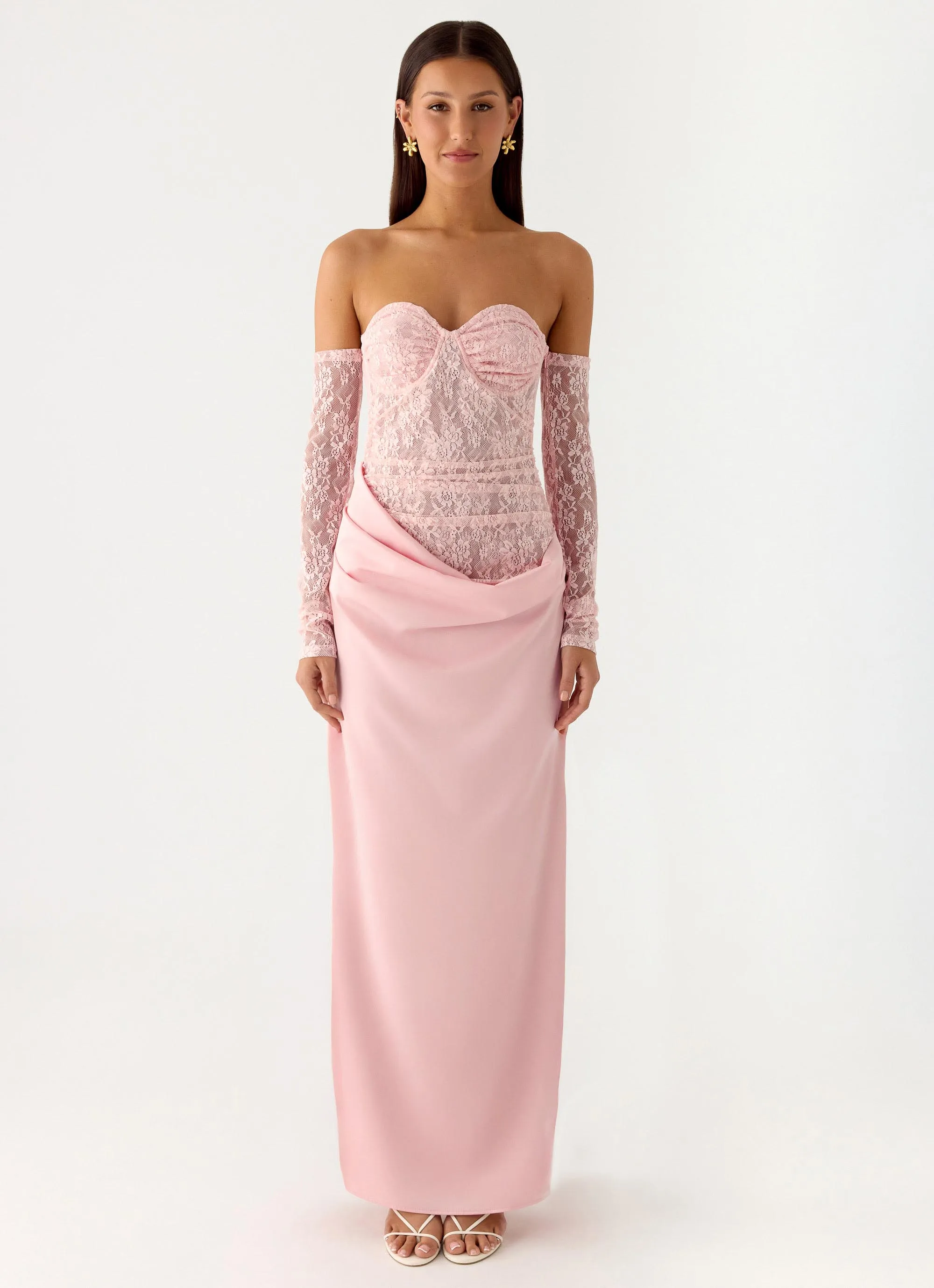 Kaina Off Shoulder Maxi Dress - Pink sold by Peppermayo