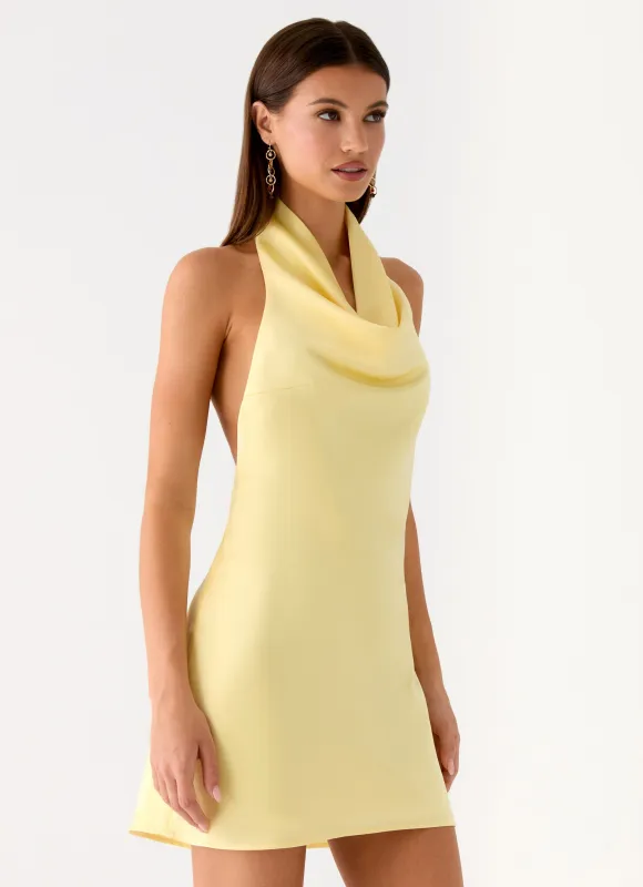 Soft Focus Cowl Neck Mini Dress - Yellow sold by Peppermayo