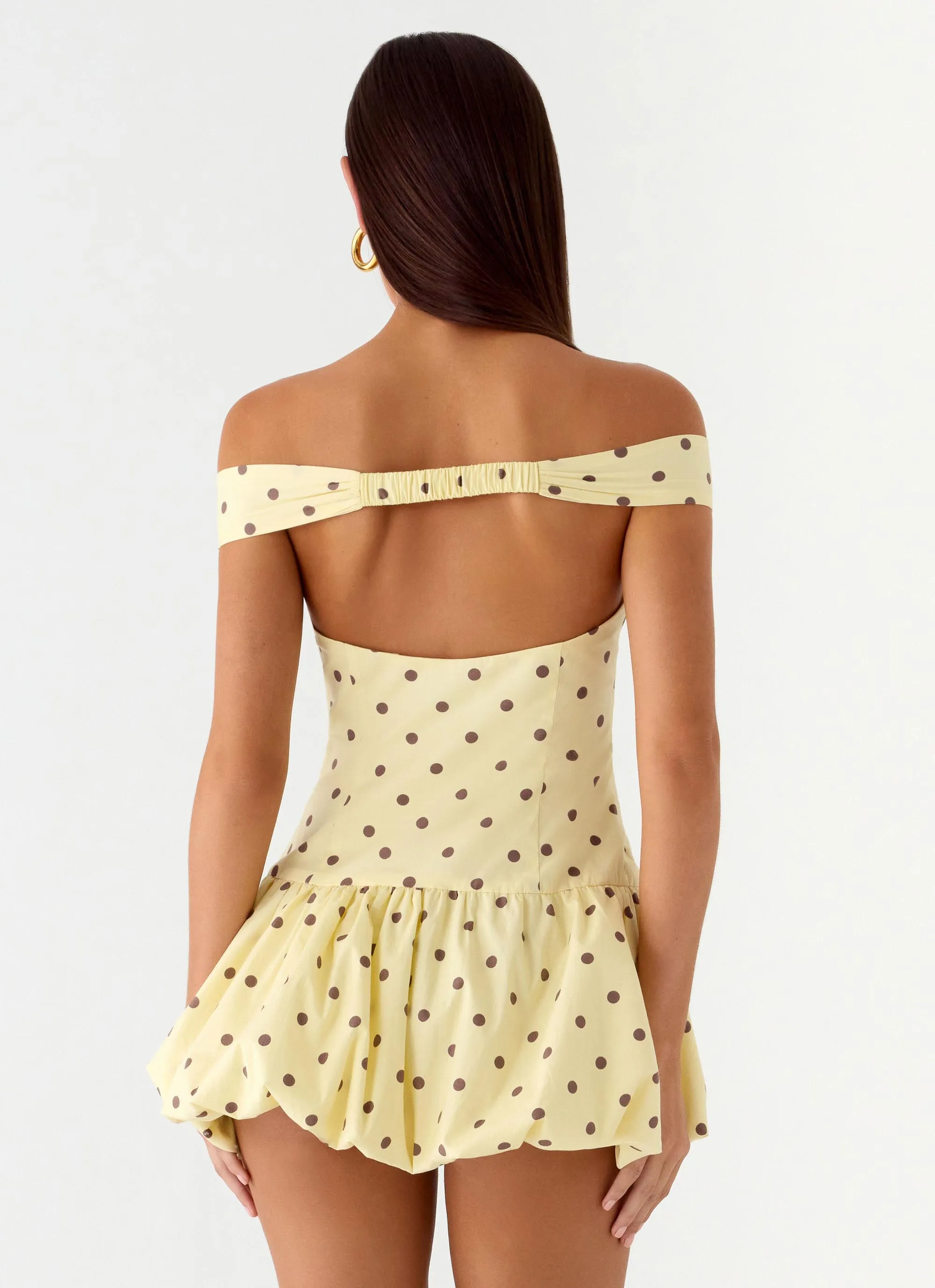 Endless Romance Off Shoulder Mini Dress - Yellow Polkadot sold by Peppermayo product image thumbnail 3