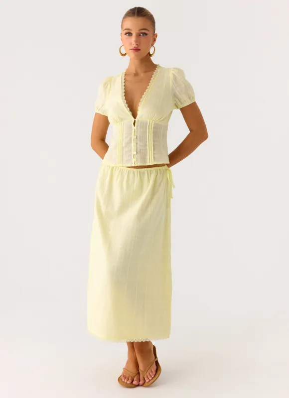 Sweet Lullaby Midi Skirt - Lemon Yellow sold by Peppermayo