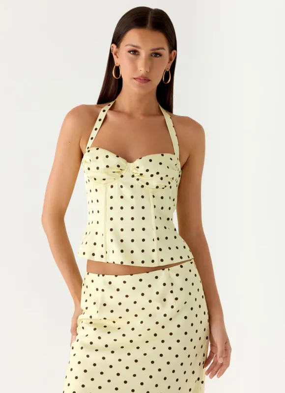 Breanne Top - Yellow Polka Dot sold by Peppermayo