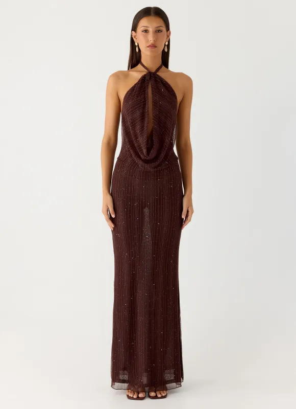 Haylan Sparkle Mesh Maxi Dress - Chocolate sold by Peppermayo