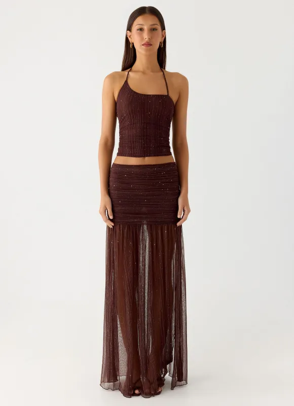 Sparkling Night Maxi Skirt - Chocolate sold by Peppermayo