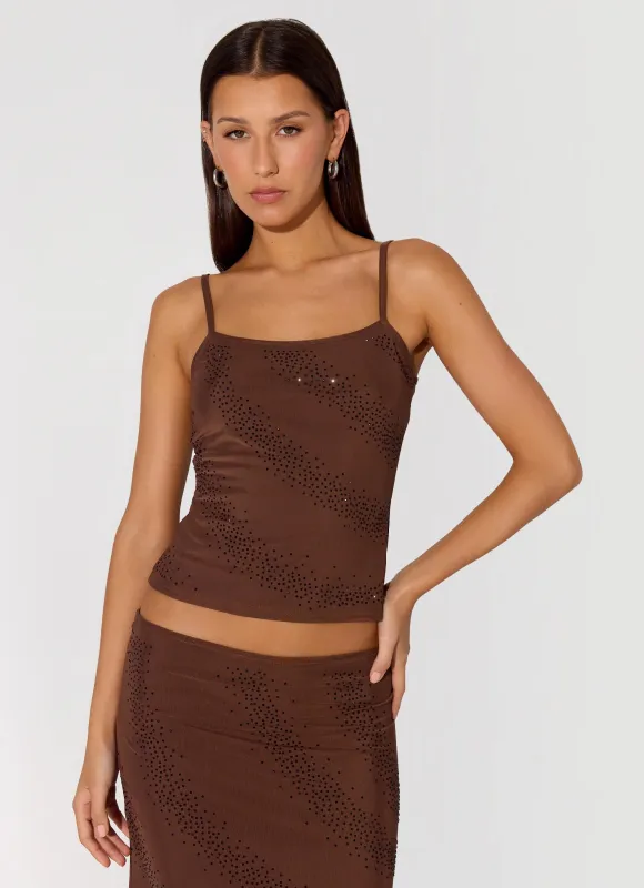 Sweet Sky Beaded Top - Chocolate sold by Peppermayo