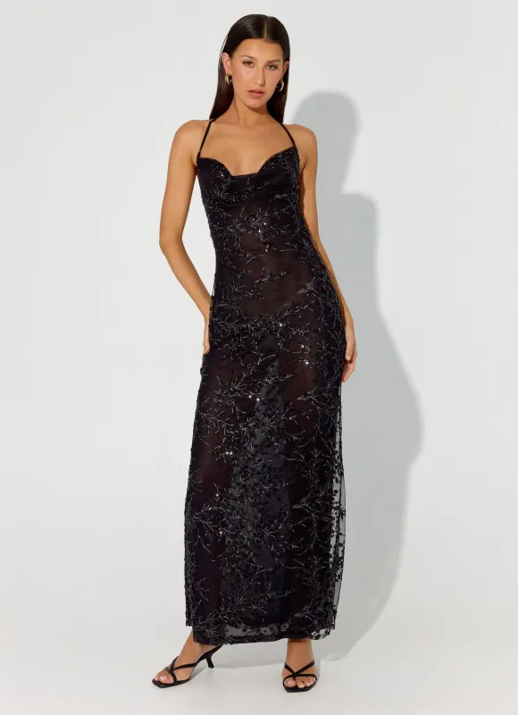 Mayim Sequin Maxi Dress - Black sold by Peppermayo