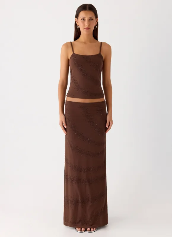 Sweet Sky Beaded Maxi Skirt - Chocolate sold by Peppermayo