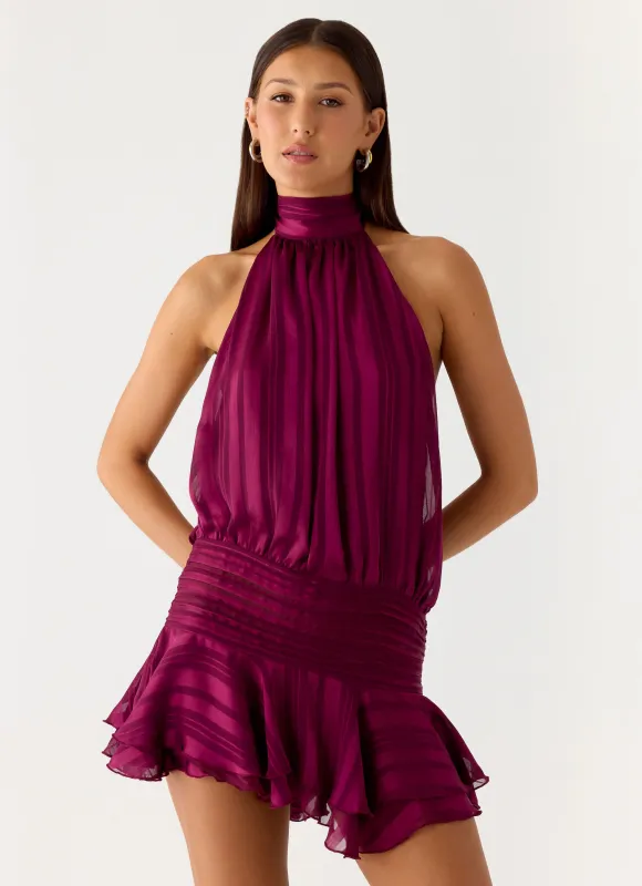 Willow Chiffon Mini Dress - Plum sold by Peppermayo