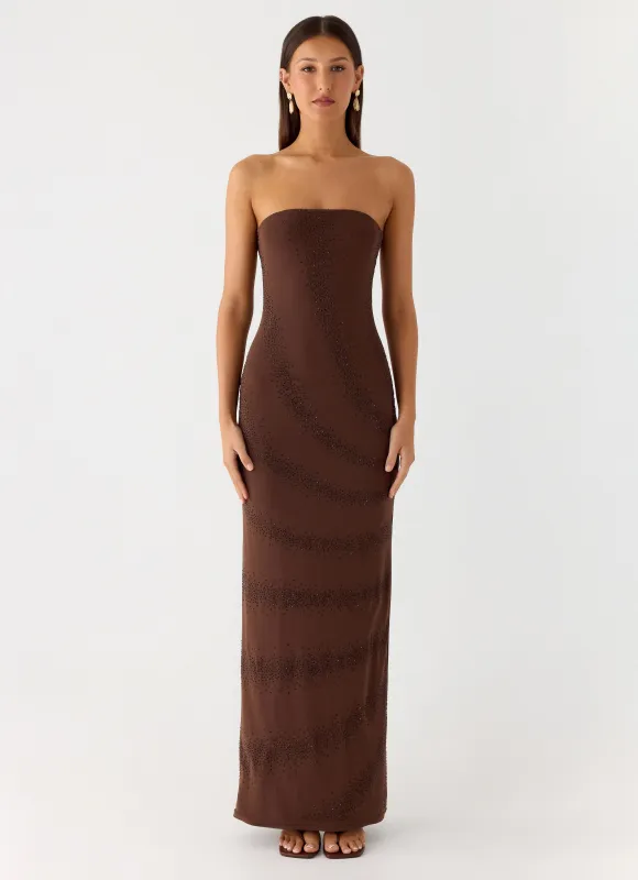 Belisse Beaded Mesh Maxi Dress - Chocolate sold by Peppermayo