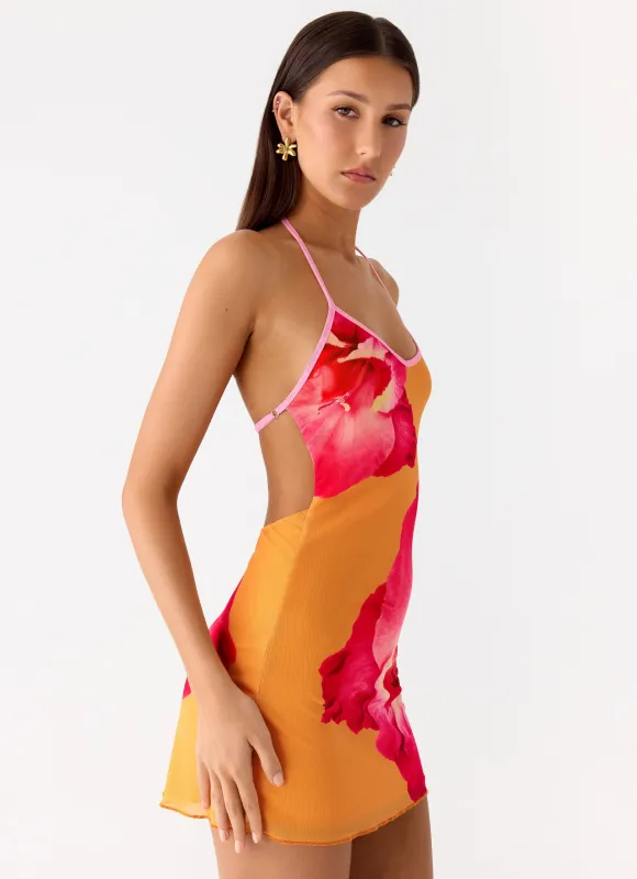 Yura Mini Dress - Orange Floral Spritz sold by Peppermayo