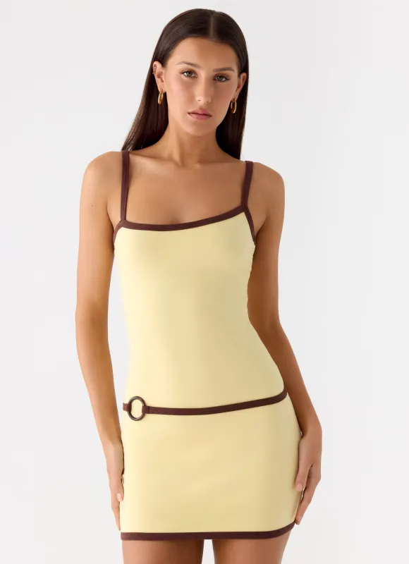 Felicia Asymmetrical Mini Dress - Yellow sold by Peppermayo