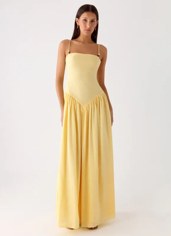 Aura Linen Maxi Dress - Lemon sold by Peppermayo