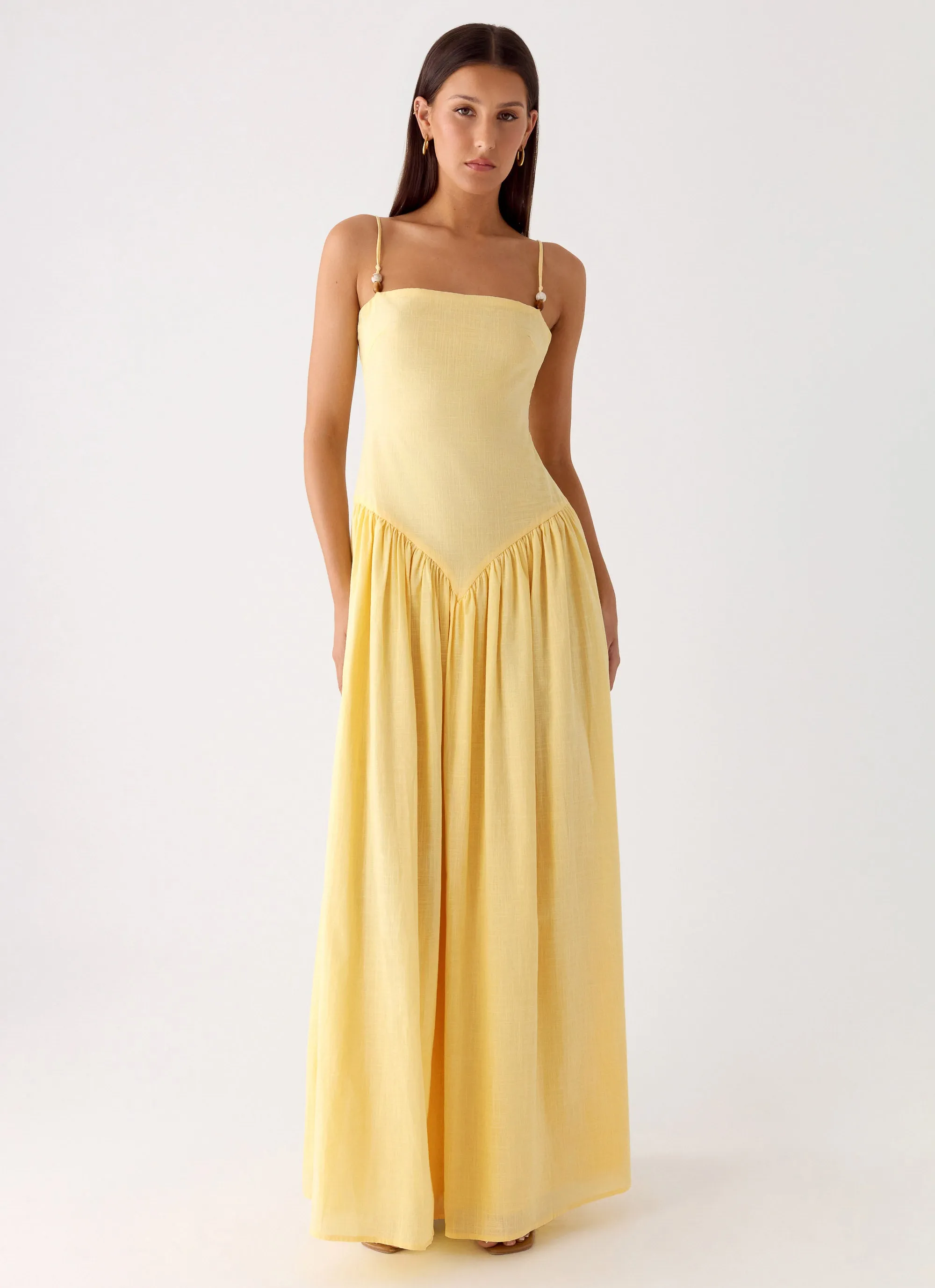Aura Linen Maxi Dress - Lemon sold by Peppermayo