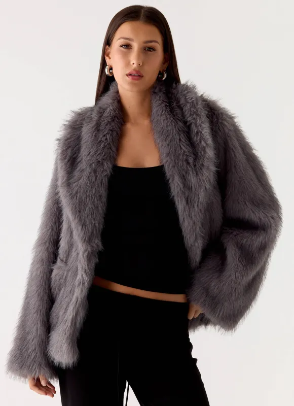 Katiana Faux Fur Jacket - Grey sold by Peppermayo