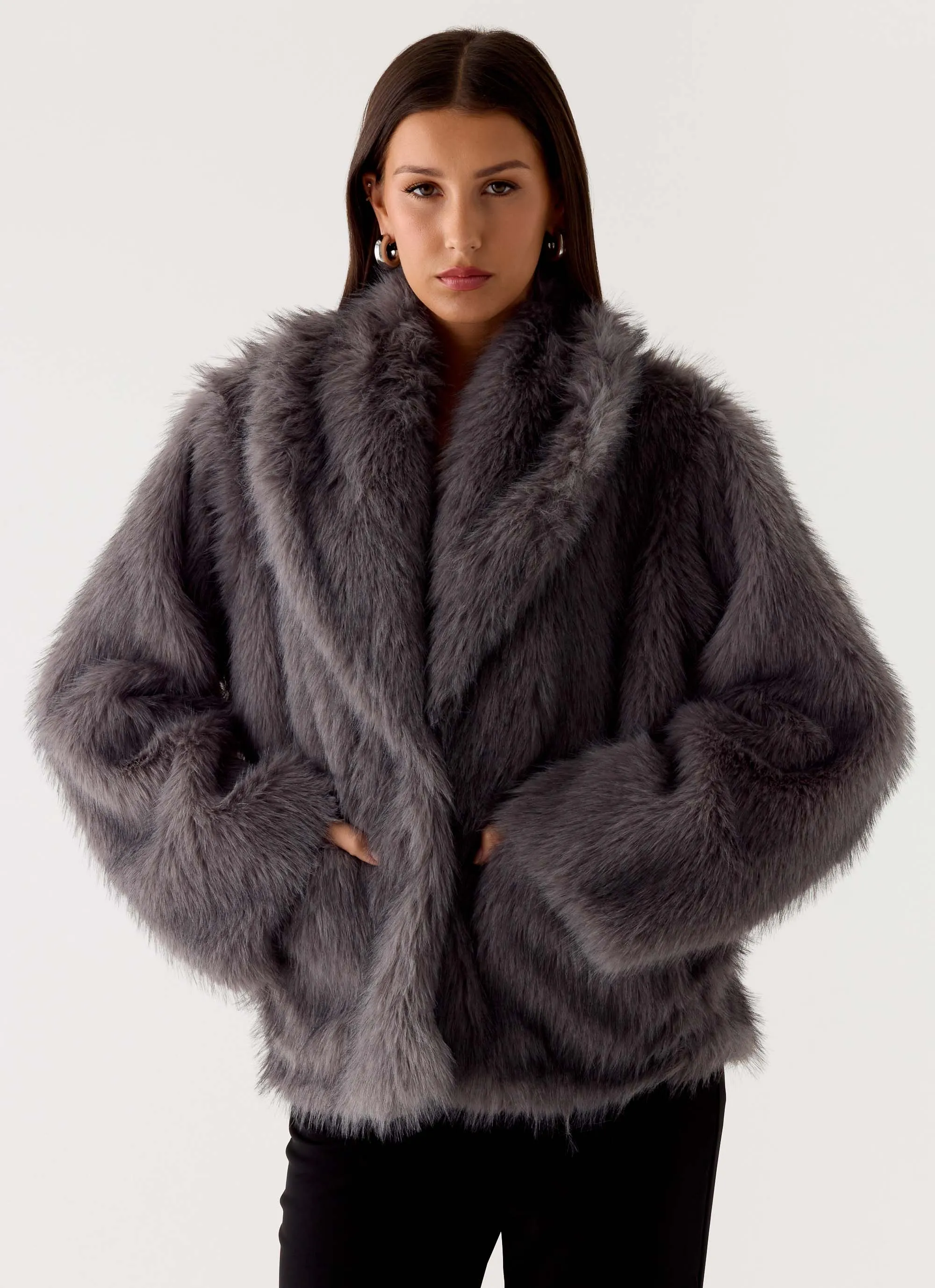 Katiana Faux Fur Jacket - Grey sold by Peppermayo product image thumbnail 5