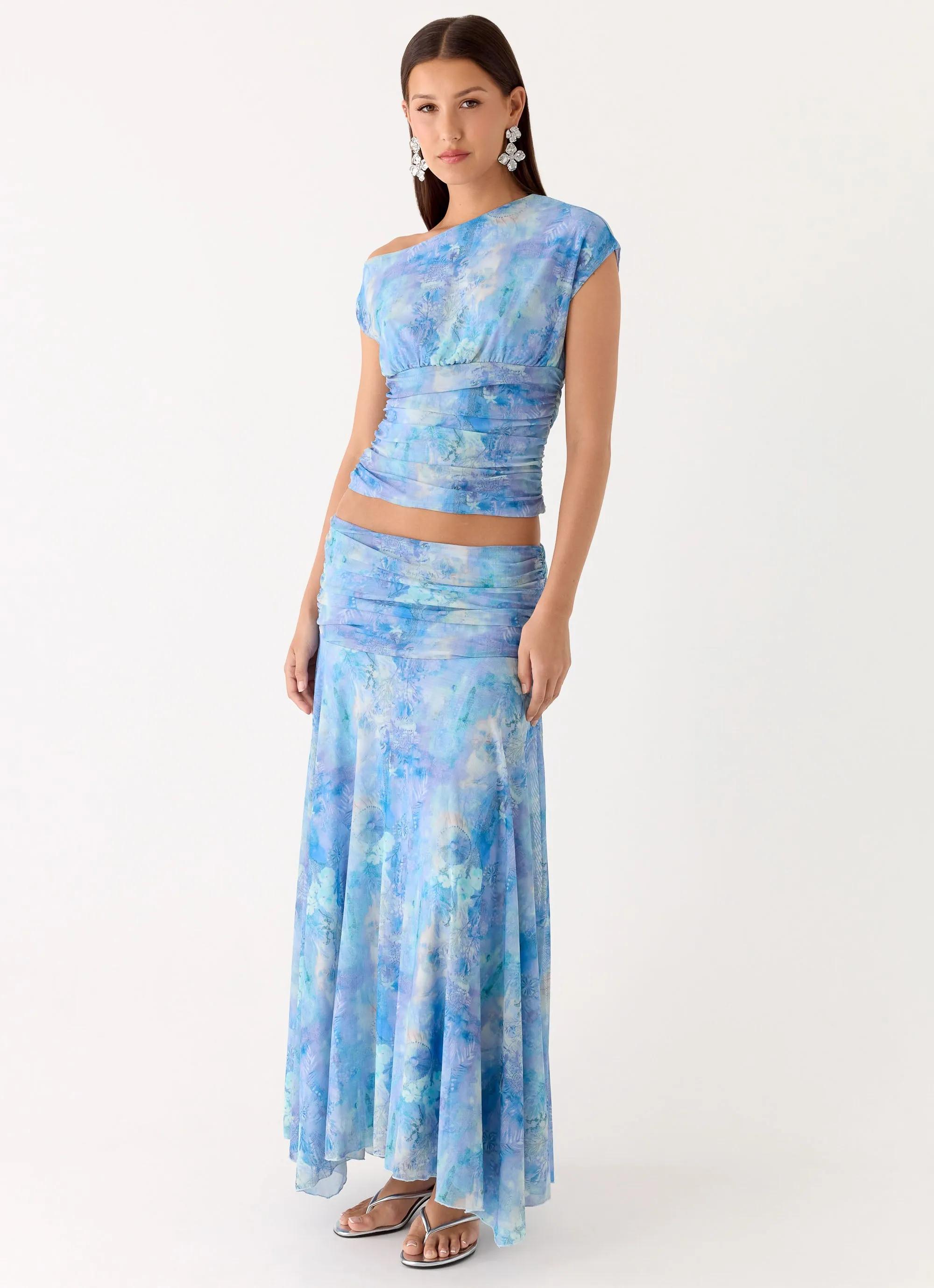 Liana Ruched Maxi Skirt - Aqua Paisley sold by Peppermayo product image thumbnail 5