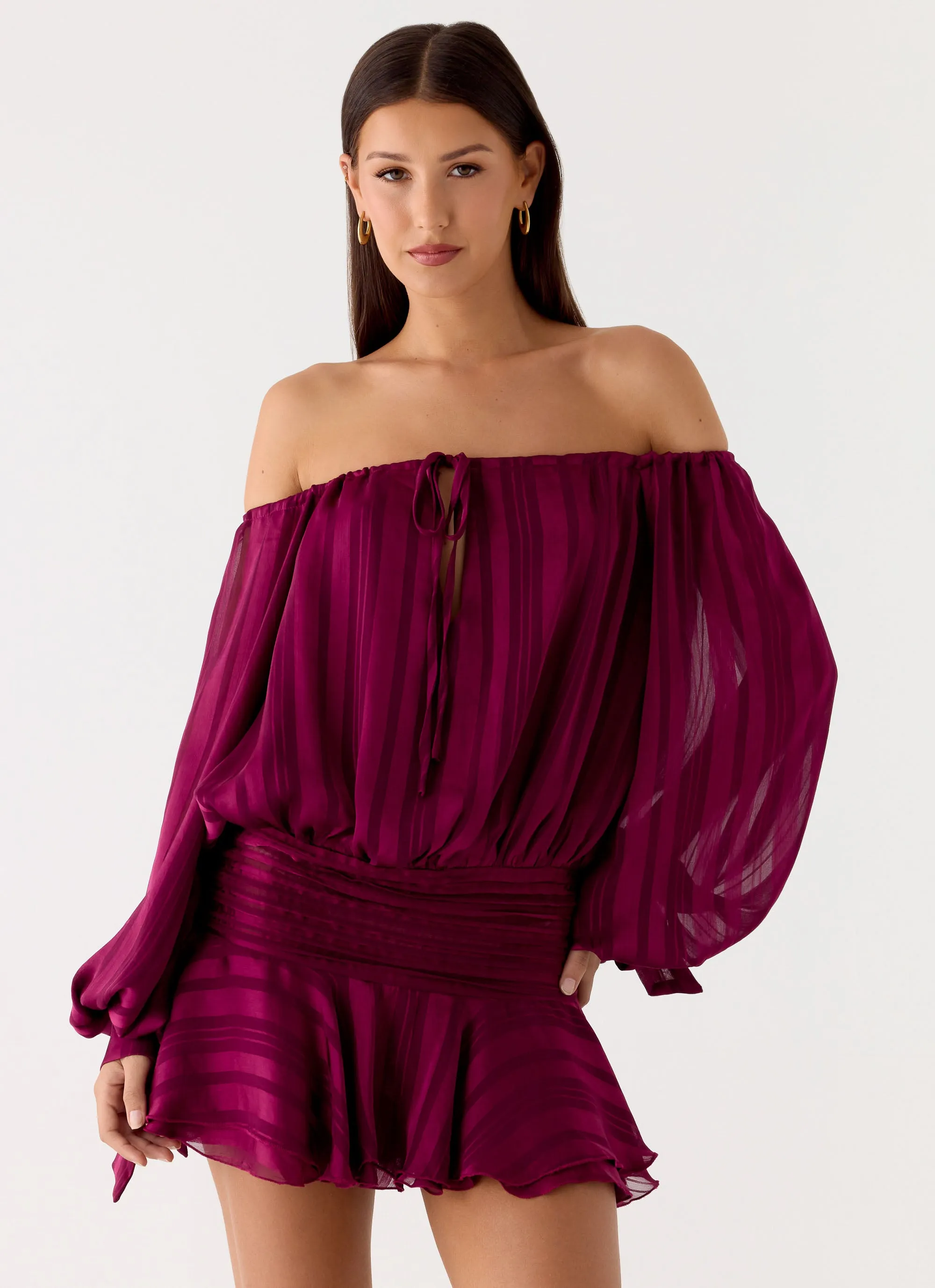 Eira Balloon Sleeve Mini Dress - Plum sold by Peppermayo
