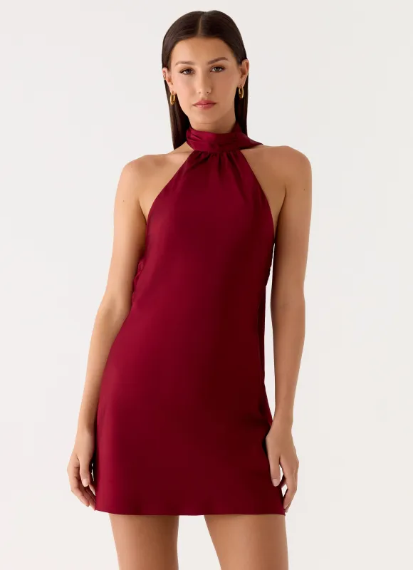 Keena Scarf Mini Dress - Burgundy sold by Peppermayo