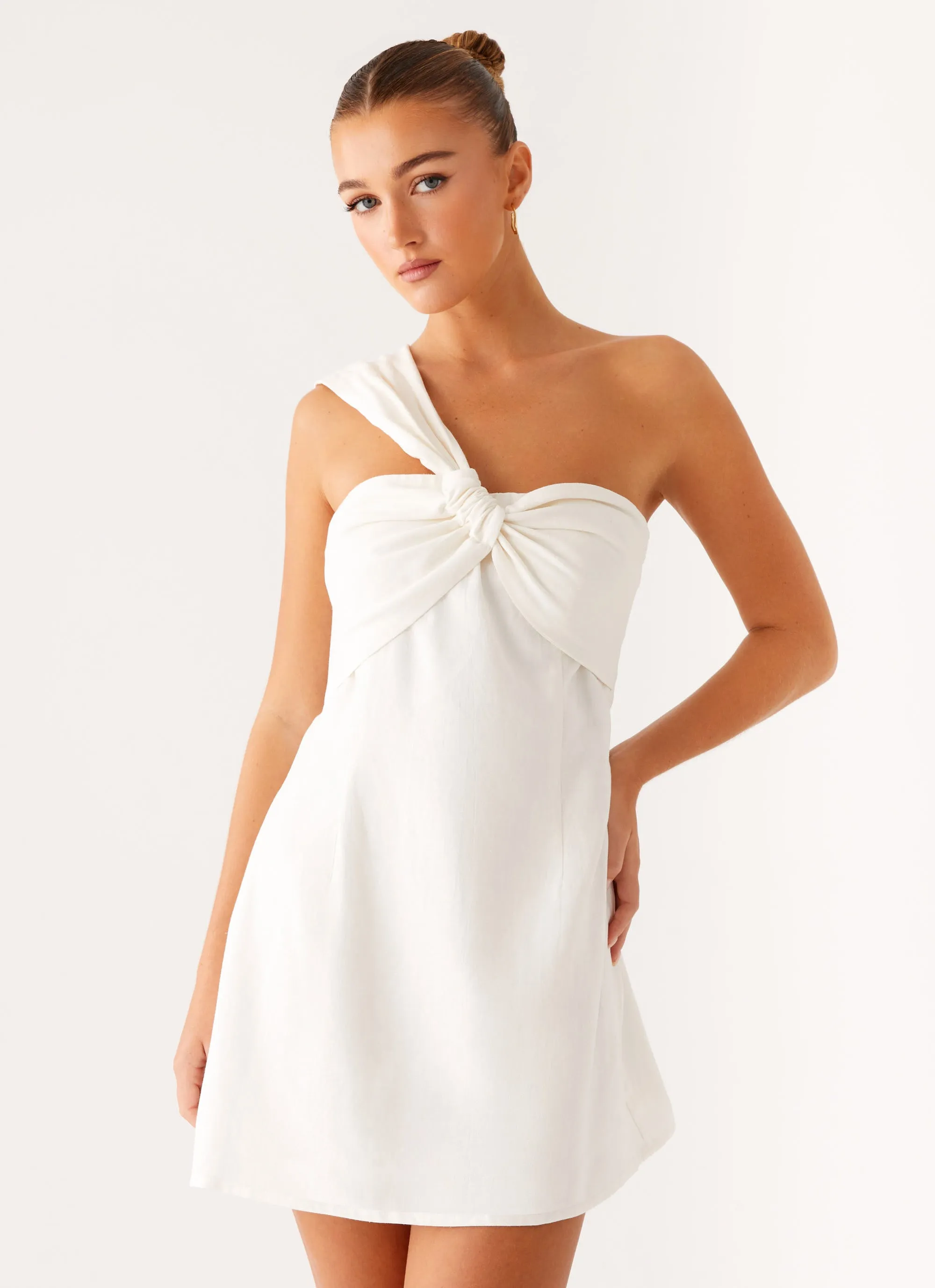 Kameron Linen Mini Dress - White sold by Peppermayo