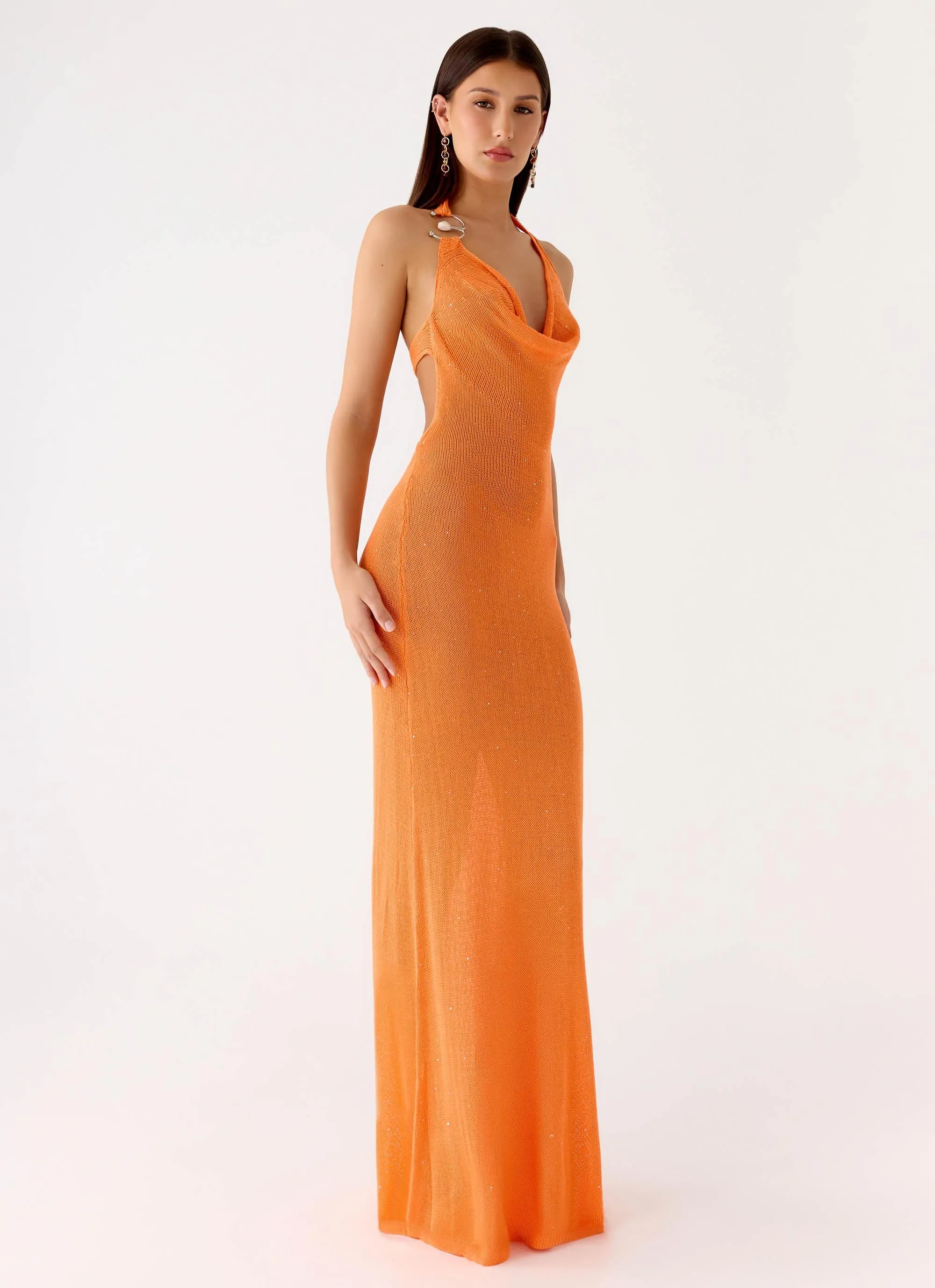 Delfina Cowl Knit Maxi Dress - Orange sold by Peppermayo
