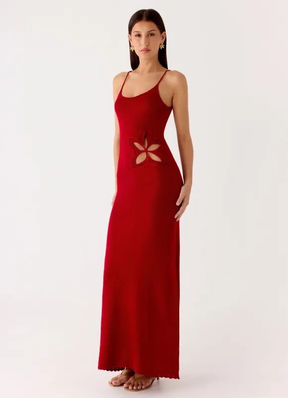 Palm Breeze Flower Crochet Maxi Dress - Burnt Red sold by Peppermayo