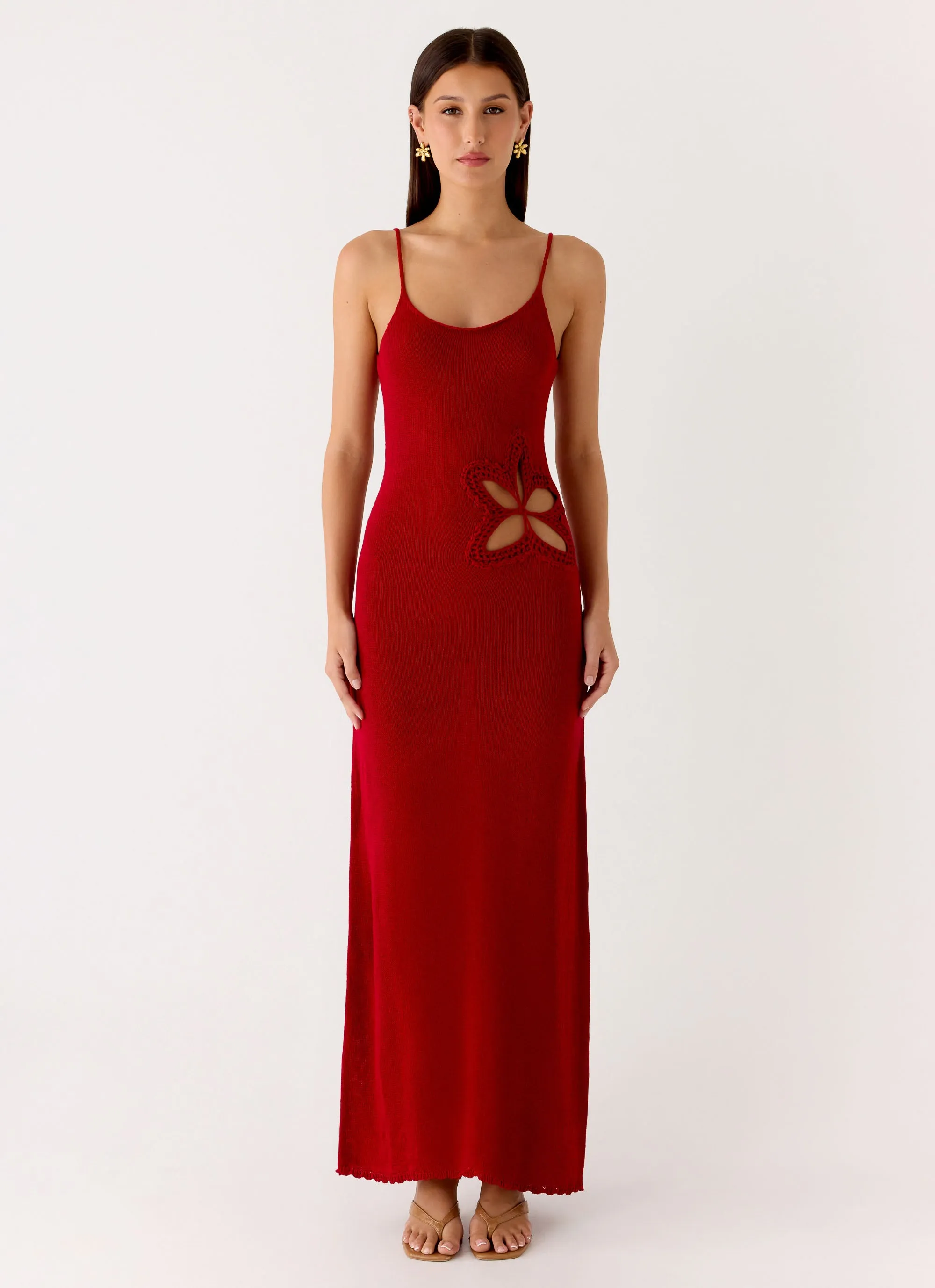 Palm Breeze Flower Crochet Maxi Dress - Burnt Red sold by Peppermayo product image thumbnail 4