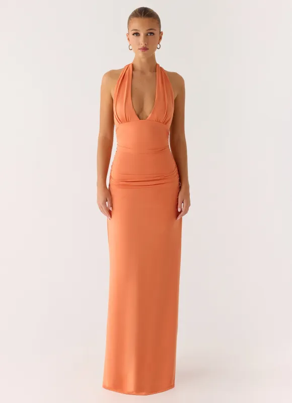 Ilaria Halter Maxi Dress - Apricot sold by Peppermayo
