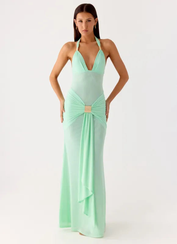 Miyah Halter Hardware Maxi Dress - Mint Blue sold by Peppermayo