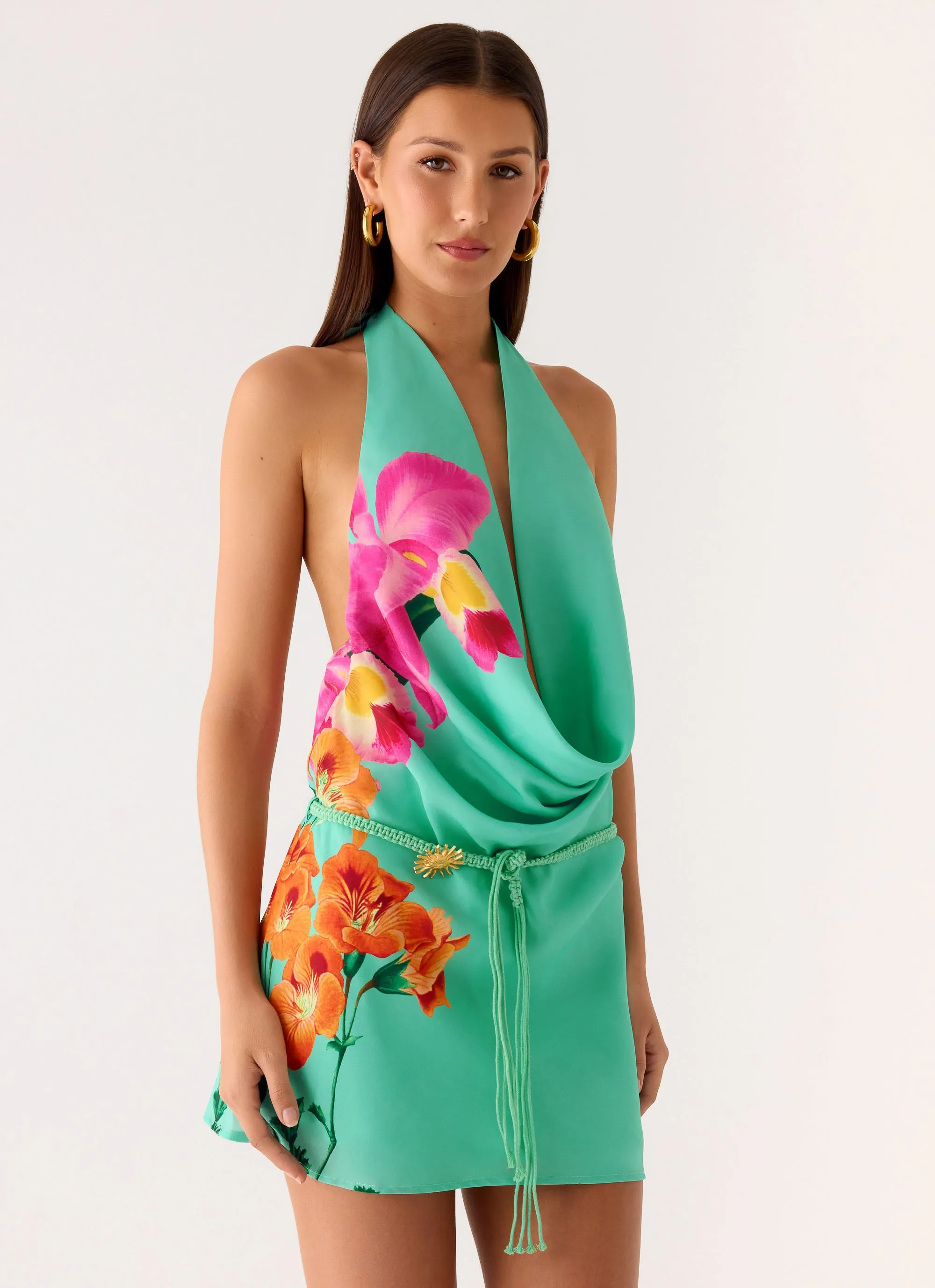 Halia Cowl Mini Dress - Jungle Bloom sold by Peppermayo
