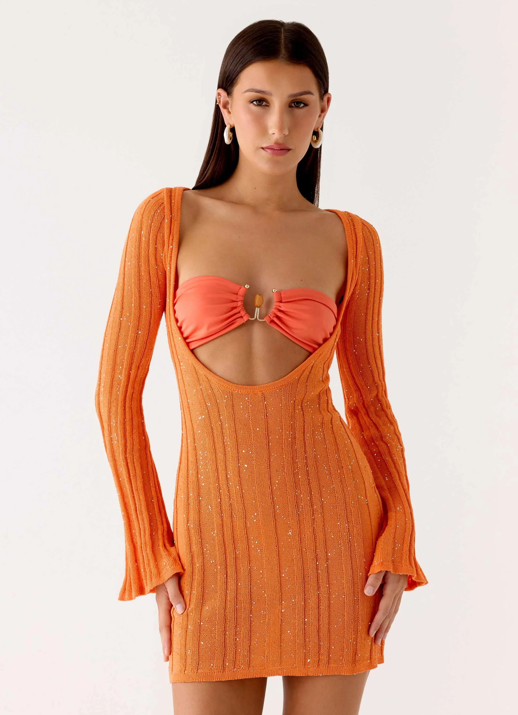 Estrella Long Sleeve Knit Mini Dress - Orange sold by Peppermayo product image thumbnail 4