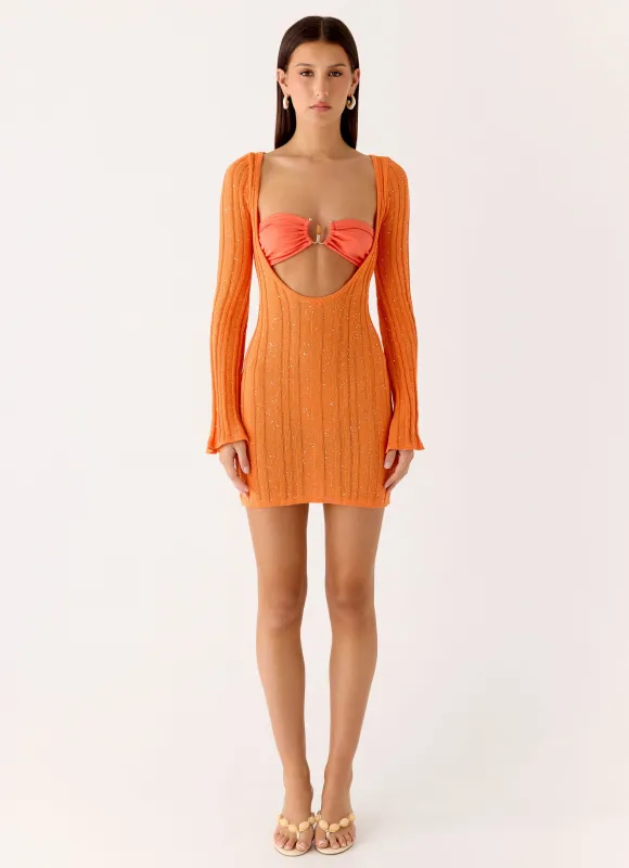 Estrella Long Sleeve Knit Mini Dress - Orange sold by Peppermayo