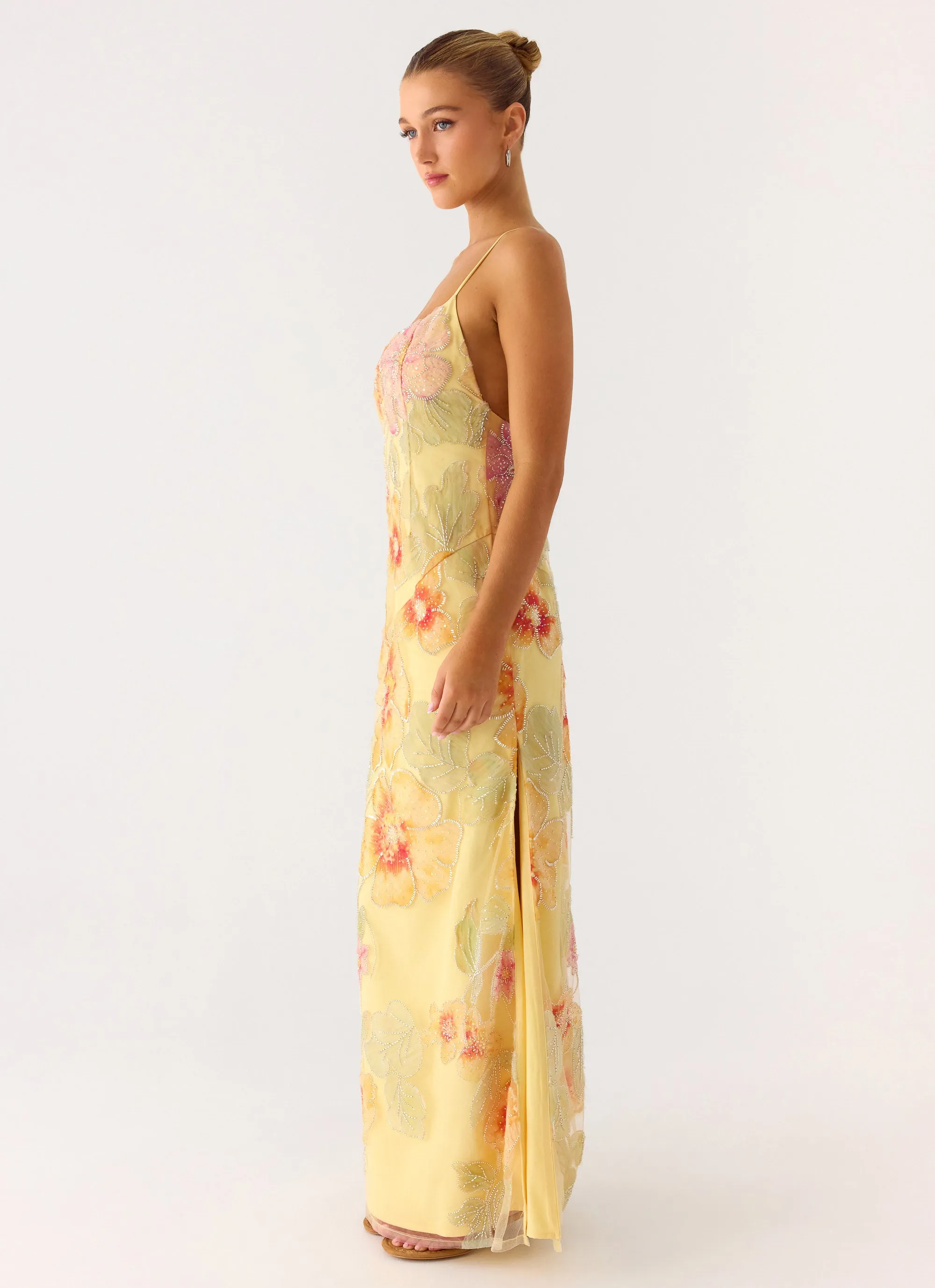 Morning Light Beaded Maxi Dress - Yellow Floral Beaded sold by Peppermayo product image thumbnail 3