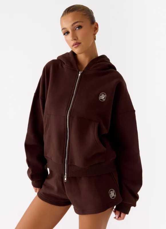 Signature Double Zip Up Hoodie - Chocolate sold by Peppermayo